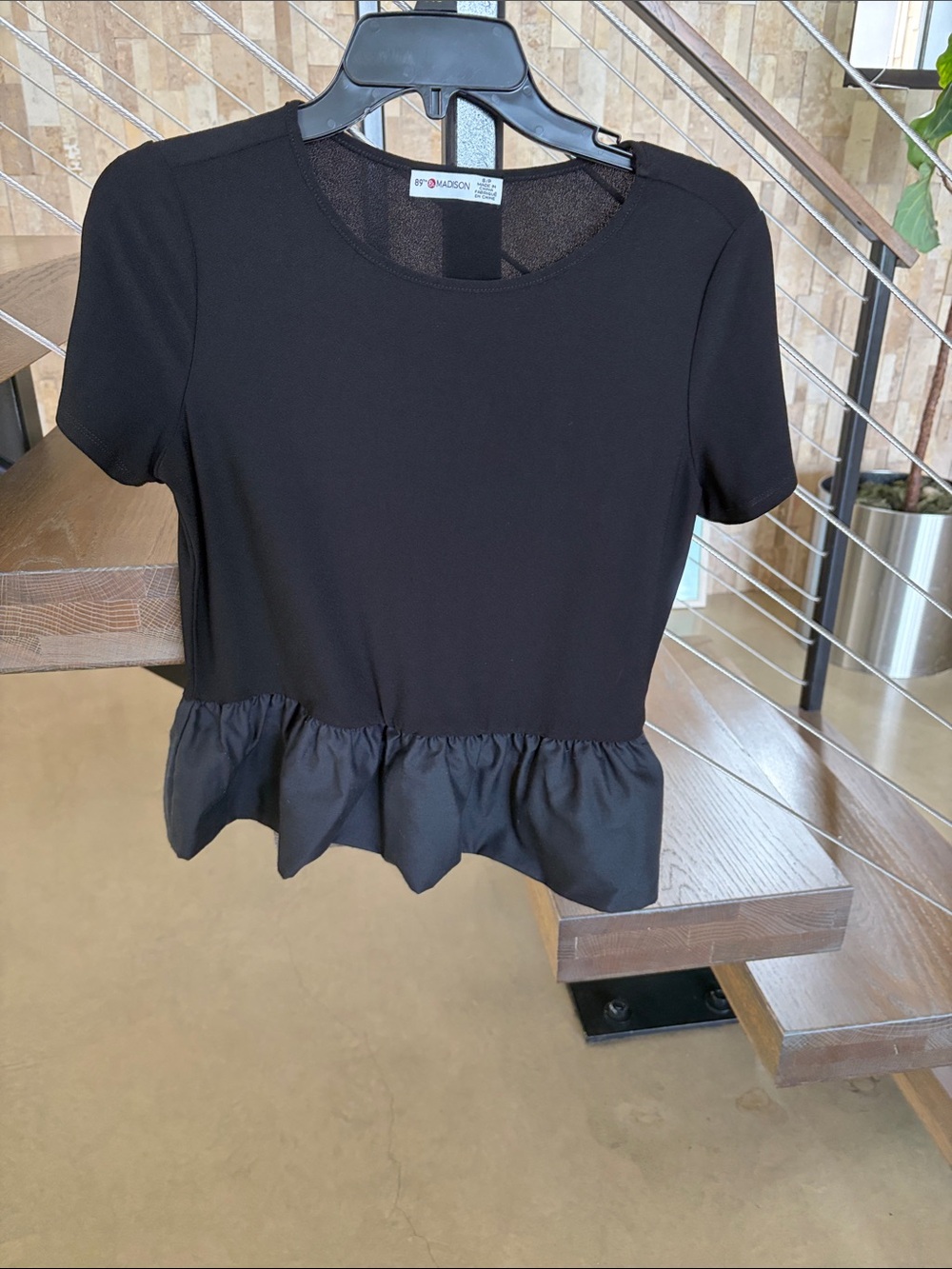 Black Peplum Short Sleeve Crop Top